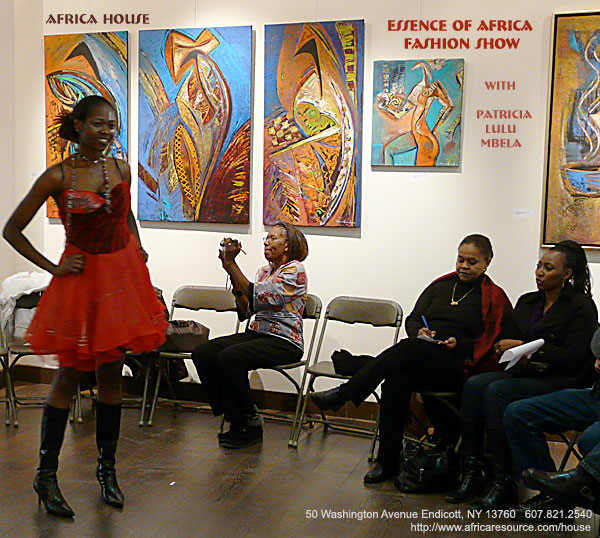 The designs from House of Agano in Kenya featuring the top fashion female designer, Patricia Lulu Mbela. The show will be in January 2009 at Africa House in Endicott.